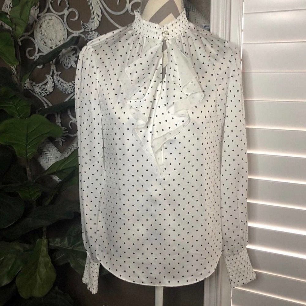 White House Black Market White Polka Dot Blouse